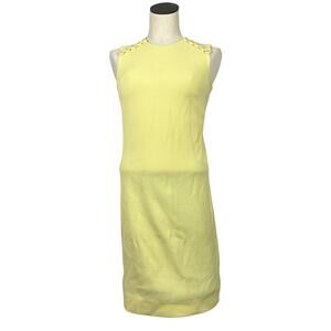 Vintage Butter Yellow 60s Faux Pearl Detail Sleeveless Mini Dress S